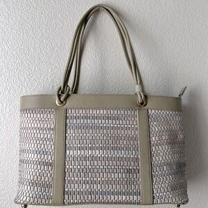 ST JOHN Woven Leather Tote Bag